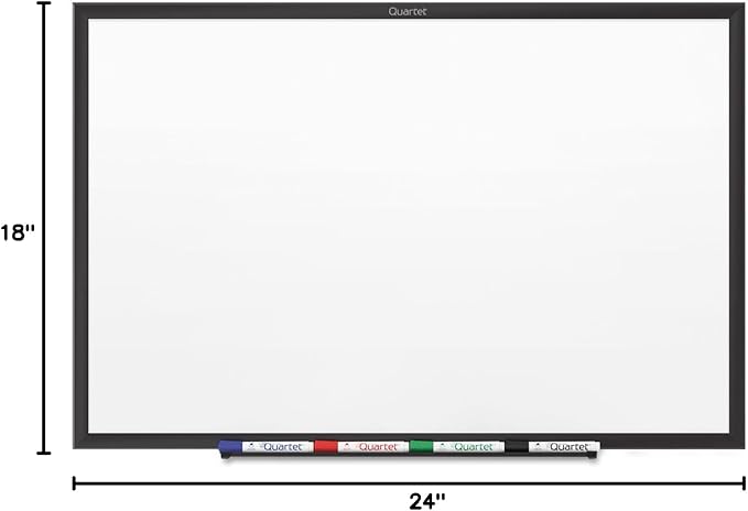 Quartet Magnetic Dry Erase White Board, 24"W x 18"H Whiteboard, Nano-Clean Surface Resists Ink Stains, Black Aluminum Frame (SM531B)
