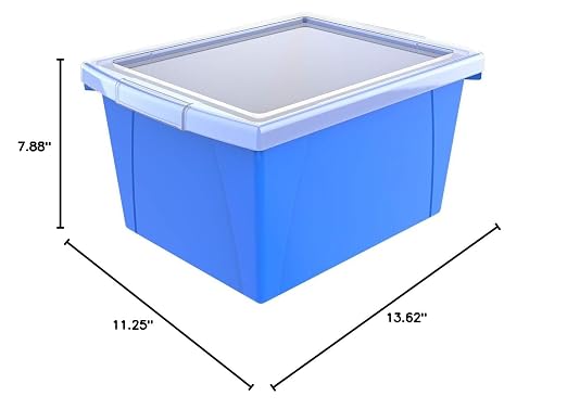 Storex Classroom Storage Bin with Lid, 4 Gallon, 13-5/8 x 11-1/4 x 7-7/8 Inches, Blue