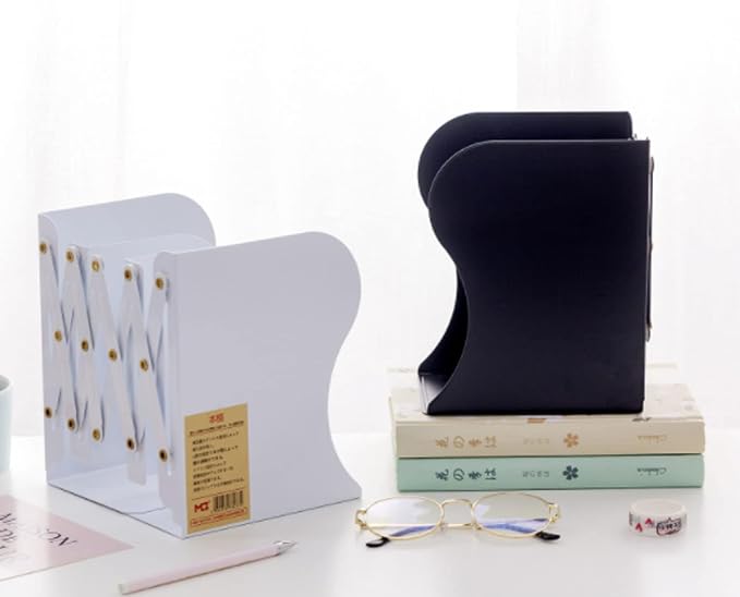 Adjustable Metal Bookends Heavy Duty for Shelves, 2 Dividers, Anti-Slip Design Expandable Book Ends for Desk, Office(Black, 19 inches Max)