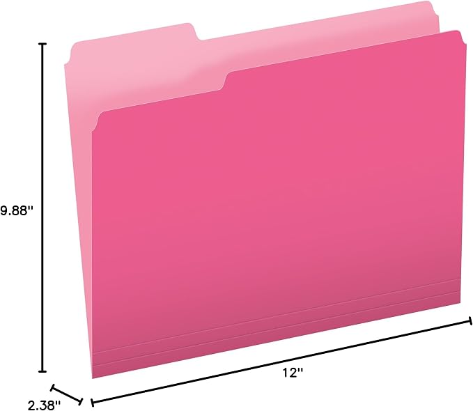 Pendaflex Pink File Folders, 100 Pack, Letter Size (8.5" x 11"), Durable Pink Folders, 3 Tabs for Easy Labeling, Colorful School, Office & Home Document Organization