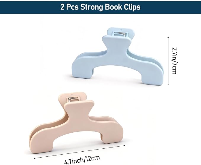 2 Pcs Book Clip, Blue & Pink Page Holders for Reading, Studying, Office - Durable Journal Clip, Book Reading Accessories to Keep Pages Open, Portable & Practical Book Paper Clips for Books, Notebooks