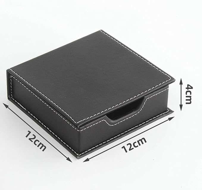 Luzen 1PC Square PU Leather Self-Stick Note Pad Holder Dispenser Desktop Sticky Notes Box Memo Paper Notepad Holder Business Card Desk Organizer for Home Office School Supplies, Black