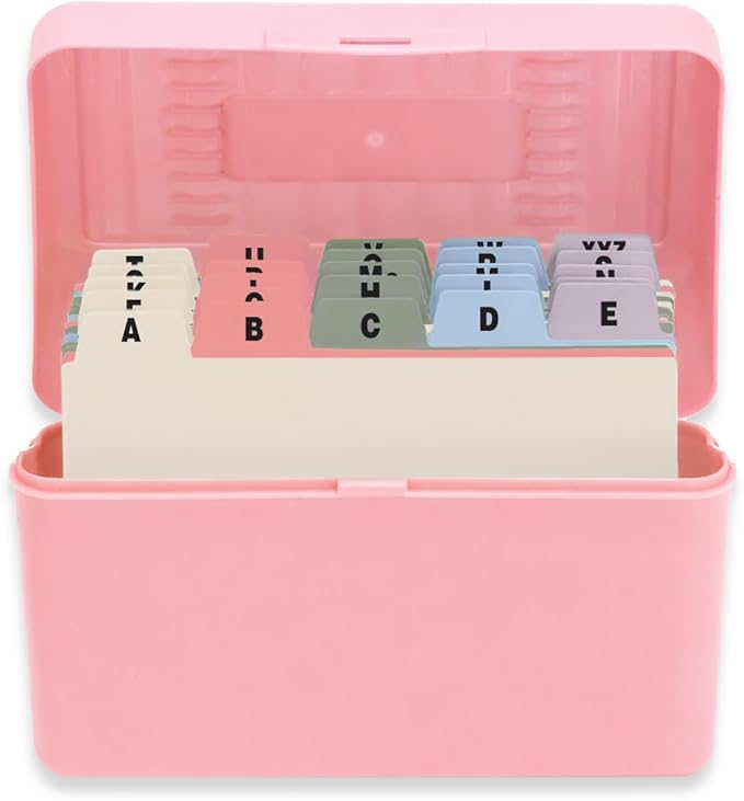 H4D Index Card Holder 3x5 Inches with 25 Plastic Dividers, Light Pink
