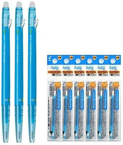 Pilot FriXion Ball Slim 038 Retractable Erasable Gel Ink Pen, Extra Fine Point 0.38mm, Light Blue Ink, 3 Pens & 6 Refills Value Set
