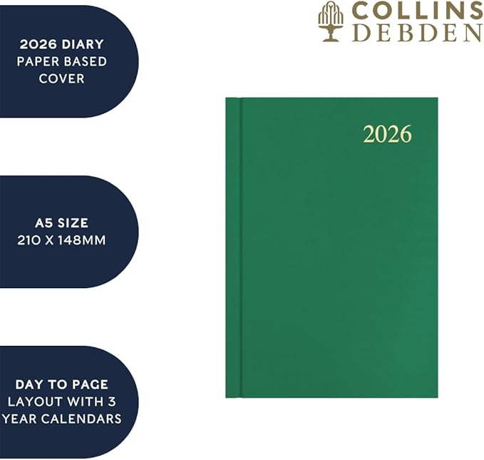 Collins - Essential - 2026 12 Month Calendar Year Planner, Day-To-Page Diary, A5 Hard Cover - Maroon (ESSA51.78-26)