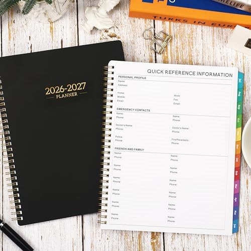 2026-2027 Planner - Calendar/Planner 2026-2027 Weekly and Monthly with Tabs, 8" x 10", Jul. 2026 - Jun. 2027, Flexible Cover + Twin-Wire Binding + Calendars, Daily Organizer - Black