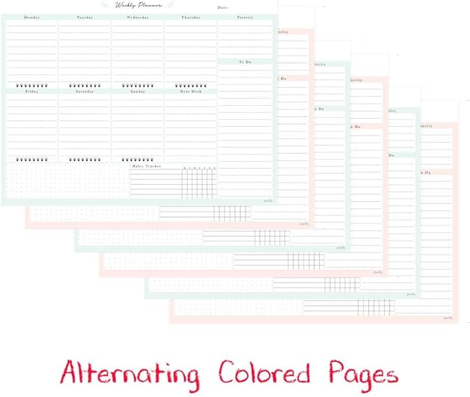 Peachly Desktop Weekly Planner Notepad | 60 Undated Tear-Off Pages | Schedule Daily To-Do Lists | Increase Your Productivity In Less Than 5 Minutes A Week | Achieve Your Goals | Peach and Mint Fern