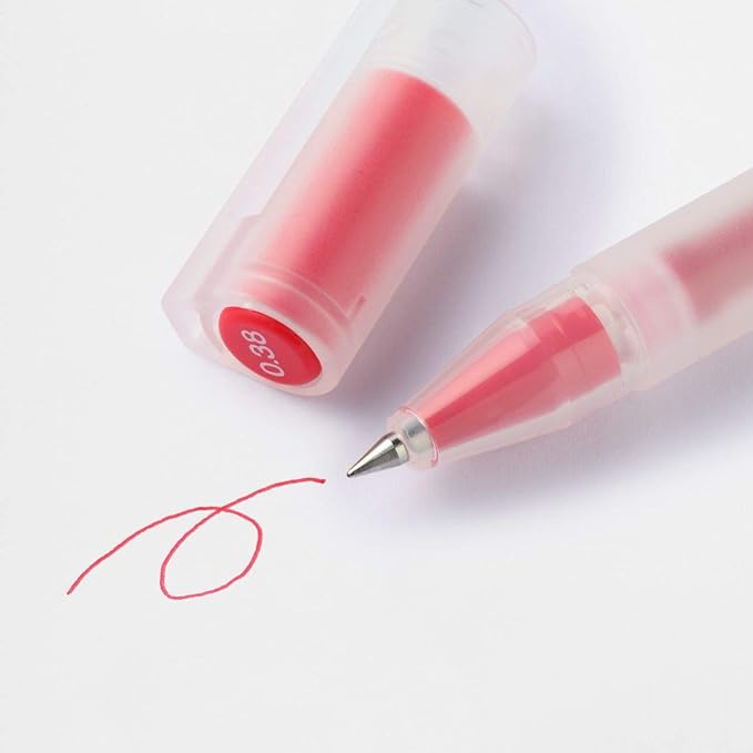 MUJI - 0.38mm Red Smooth Gel Ink Ballpoint Cap Pen (10 Pieces)