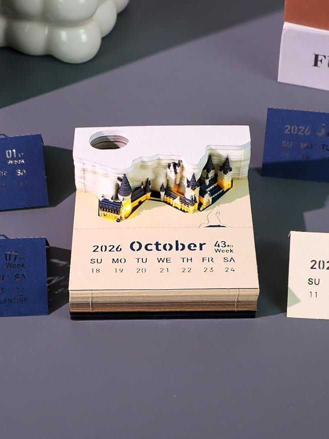 3D Calendar 2026 with Memo Pad Notepad, Timepiece 2026 Planner, Tear-Away 3D Artsy Pads, Creative Perpetual Organizer, Ideal New Year Gift for Office & Home (With Weekly Calendar & Light-Buttery Not Included)