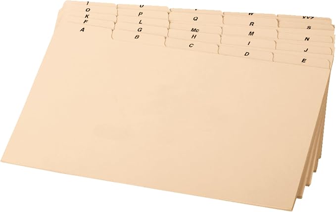 Oxford A-Z Card Guides, 5" x 8", 1/5-Cut Tabs, Manila, (B8525), 25 Count (Pack of 10)