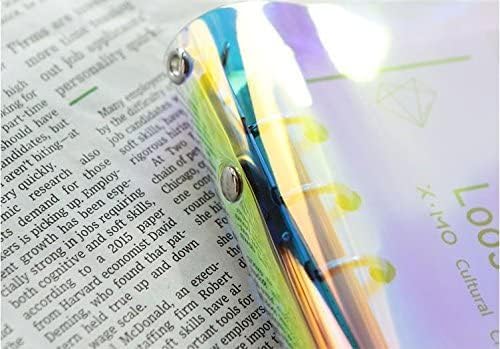 A6 A5 6-Holes Colorful PVC Cover Personal Organizer with Snap Button Closure File Folder for Loose Leaf Sheet Notebook (Laser, A6 Combo)