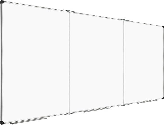 XBoard Extra Large Magnetic Whiteboard 96 x 48 Inch, Giant Foldable Dry Erase White Board with Aluminium Frame & Marker Tray 8' x 4' | Wall Mounted Tri Folding Message Presentation Board