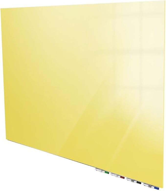 Aria 2'H x 3'W Low Profile 1/4" Glass Whiteboard - Horizontal Yellow - 4 Markers and Eraser