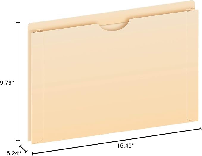 Pendaflex File Jackets, Legal Size, Manila, 2" Expansion, Reinforced Straight-Cut Tabs with Thumb Cut, 50 Per Box (23200EE), Beige