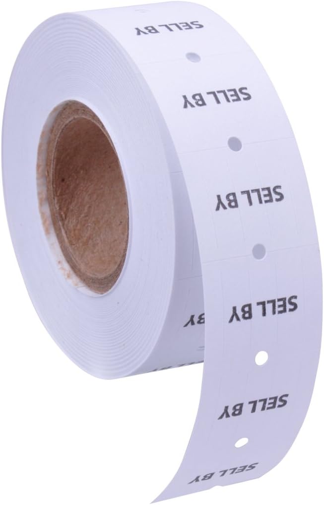White with Black "Sell by" Labels to fit Towa®GL/ SpeedyMark4/ Halmark Model "L" Price Guns 16 Pack (Free Ink Roll Included)