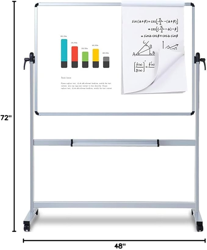 VIZ-PRO Double-Sided Magnetic Mobile Whiteboard, 72 x 48 Inches, Rolling Dry Erase Board Easel Stand on Wheels with Aluminium Frame for School Office Home 6' x 4'