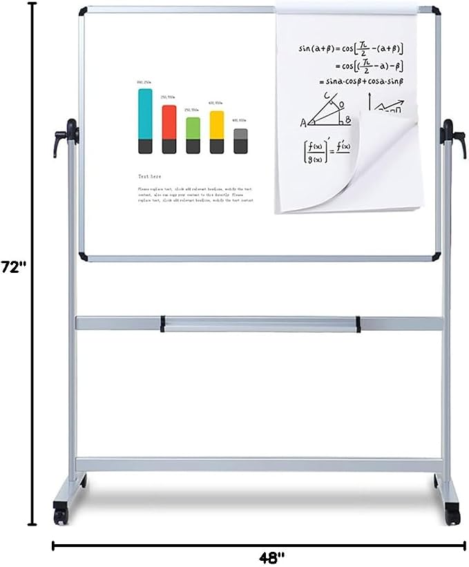 VIZ-PRO Double-Sided Magnetic Mobile Whiteboard, 72 x 48 Inches, Rolling Dry Erase Board Easel Stand on Wheels with Aluminium Frame for School Office Home 6' x 4'