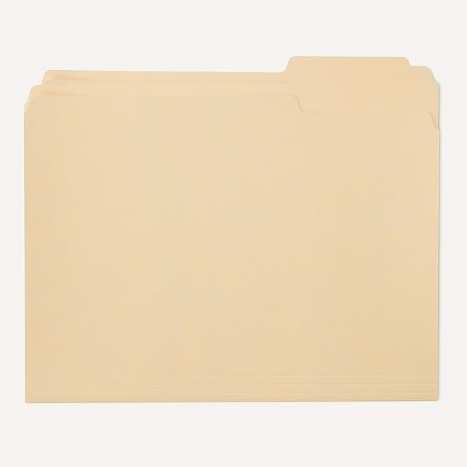 Amazon Basics 100% Recycled File Folder, 1/3-Cut Tab, Letter Size, Manila, Pack of 100