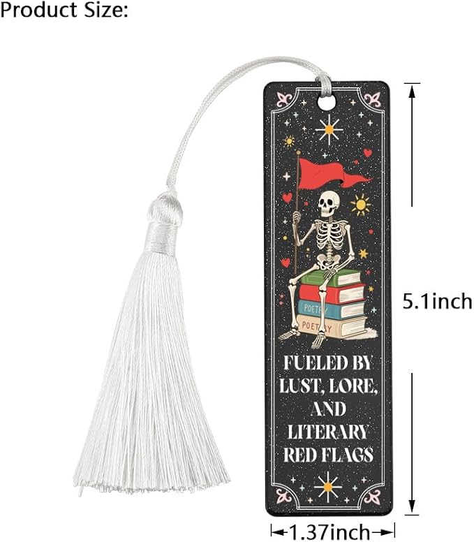 Dark & Literary Themed Bookmark, Edgy Reading Accessory Gift for Dark Romance Enthusiasts, Literary Keepsake Gift for Poetry Admirers, Unique Skeleton & Book Design Bookmark, WCB31
