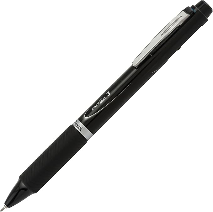 Pentel EnerGel 3 Multi-Function, 3-Ink Gel Pen, (0.5mm) Fine Line, Black Barrel - BLC35A