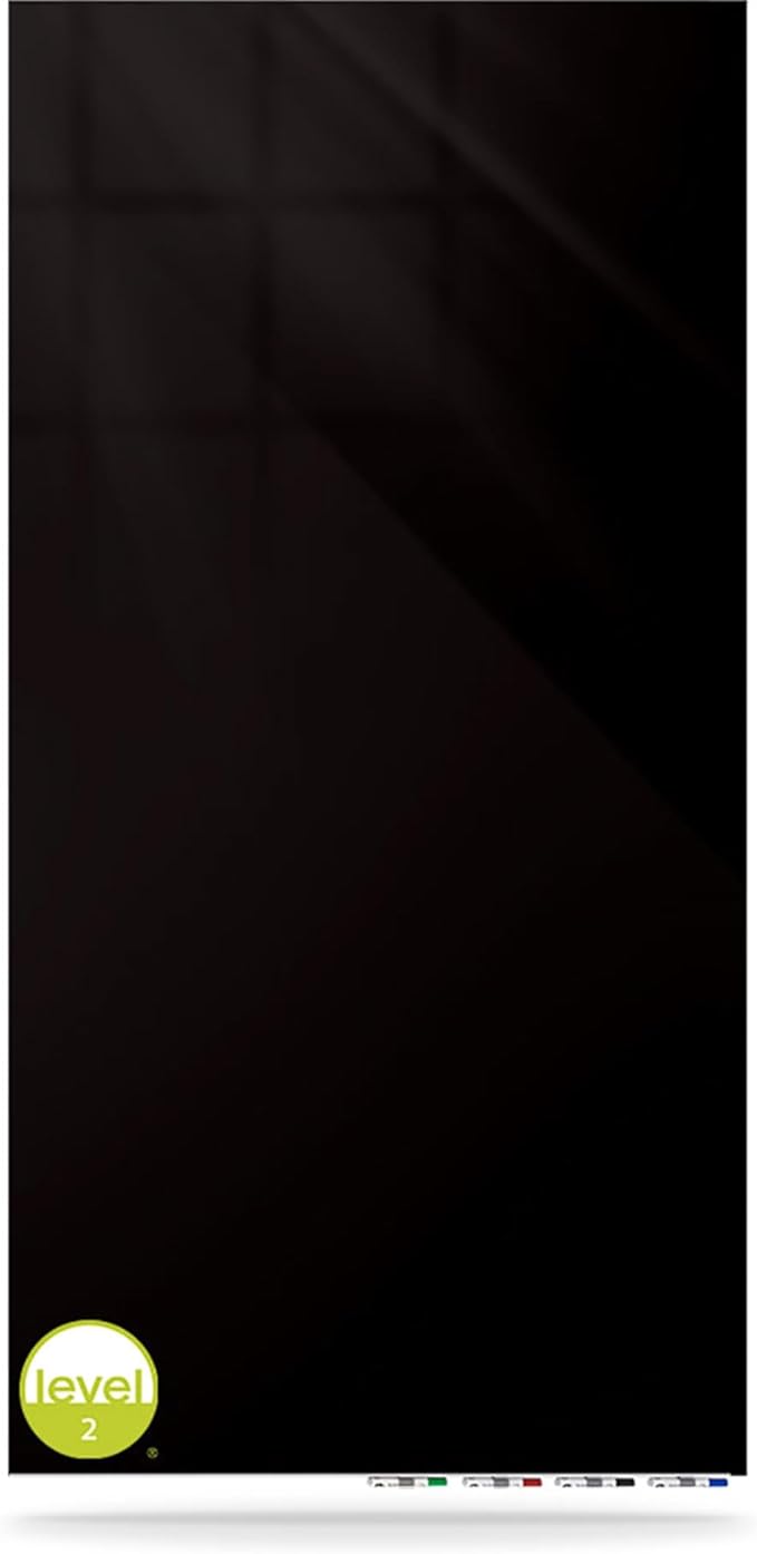 Aria 3'H x 2'W Magnetic Low Profile 1/4" Glass Whiteboard - Vertical Black - 4 Rare Earth Magnets, 4 Markers and Eraser