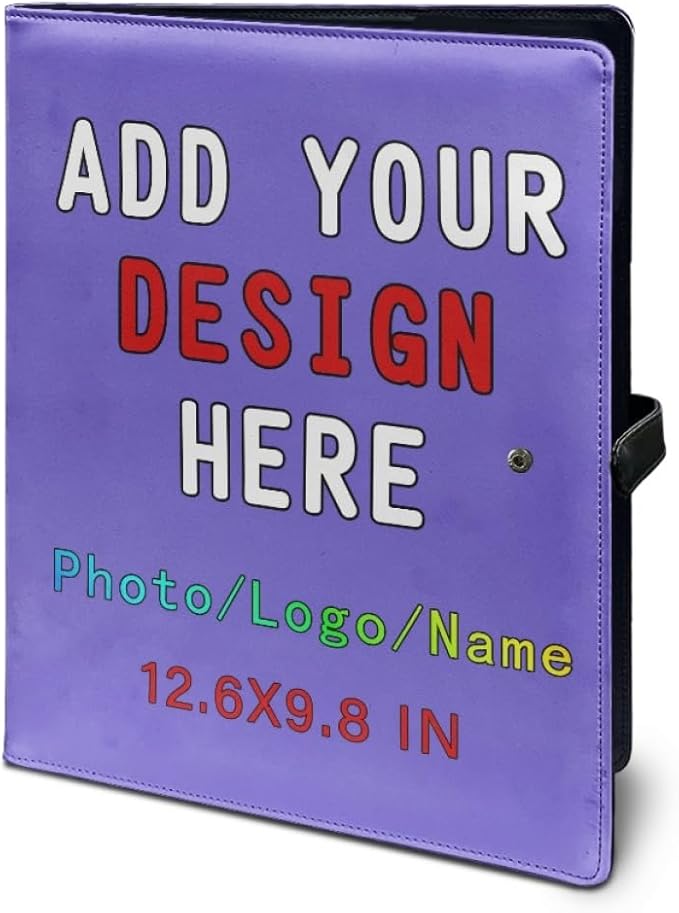 Personalized Leather Portfolio for Men Women, Custom Logo/Text/Photo Binder, A4/Letter Size Document Holder for Documents, Business, Conference, School, Slateblue