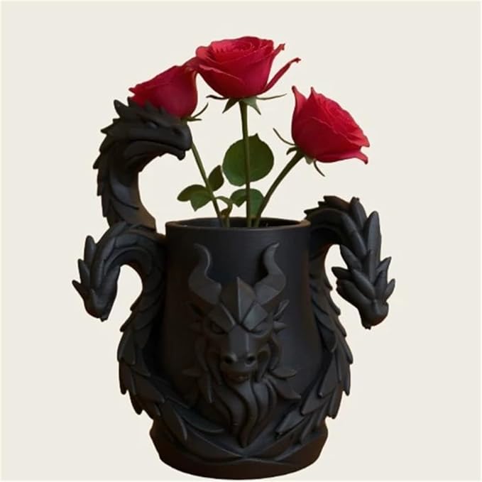 Mamarmot Gothic Three-Headed Dragon Makeup Brush Cup Storage Organizer, 3D Printed Cool Design, Office Supplies Desk Base, Desktop Decorative Holder for Men Women Gift (Three-Headed Dragon)