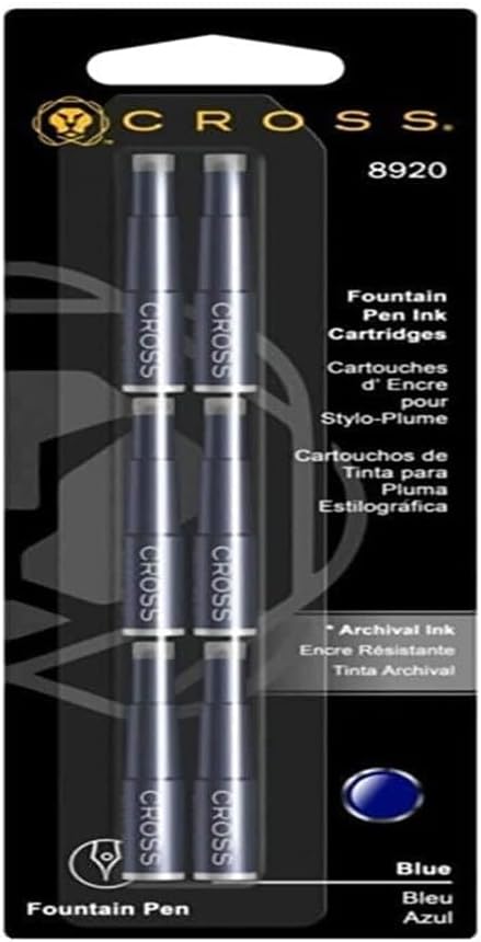 Cross Fountain Pen Ink Cartridge - Blue - 6-Pack - Writing Instrument Refill for Consistent Ink Flow - Quick Replacement - Fast-Drying & Fade-Resistant - Seamless Chemical Compatibility
