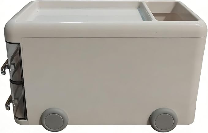 Cute Desk Organizer with drawers, Desktop Storage Box Drawer Type Stationery Organizer Cute Cartoon Pen Holder for Classroom Dormitory Home (White)