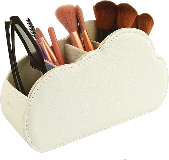 Remote Control Holder - 5 Spacious Compartments TV remote holder Caddy Leather Control Storage Tabletop Desk Organizer for Remote Controller,Office Stationery,Makeup Brush