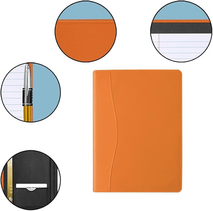 Mini Padfolio/Junior Portfolio Folder Case, Business A5 Binder Organizer Notepad for Men Women, 5 x 8 Writing Pad Included, Orange