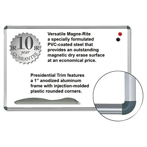 Best-Rite Magne-Rite Magnetic Dry Erase Board, 36 x 24, White, Silver Frame