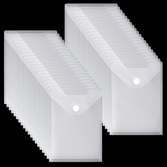 96 Pack Plastic Envelopes, 7 X 10 File Envelope with Hook & Loop Closure Small Bill Storage Bags A5 Clear File Folders for School Home Work Office Letter Photos Organization