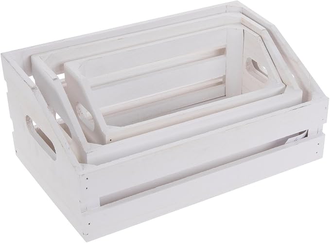 Hobby Lobby Wooden Storage Crates, Set of 3, Decorative Nesting Boxes, 8.75-11.81 inch, Great for Books, School Supplies, Desk, Home Office (White)
