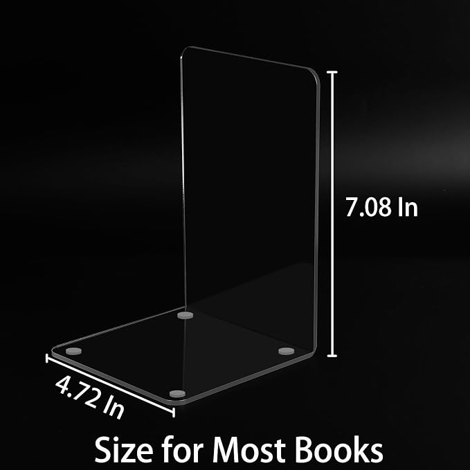 Adwikoso Clear Acrylic Book Ends, 6 Pcs Bookends for Shelves, Non-Slip Book Holder Stand, Decorative Book Stoppers for Heavy Duty Books Office Desktop Organizer
