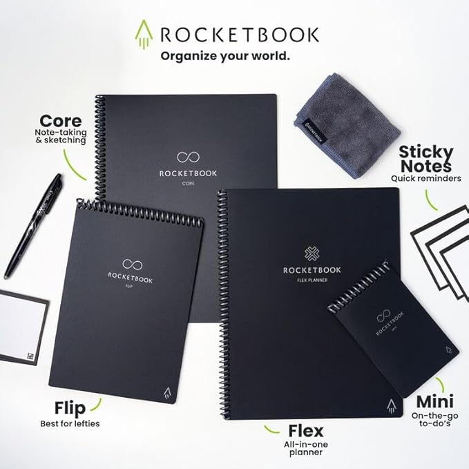 Rocketbook Flex Reusable Planner, Smart Undated, Daily, Weekly, Monthly, Annual Calendar Templates, Letter Size 8.5x11, Green (Pack of 1)