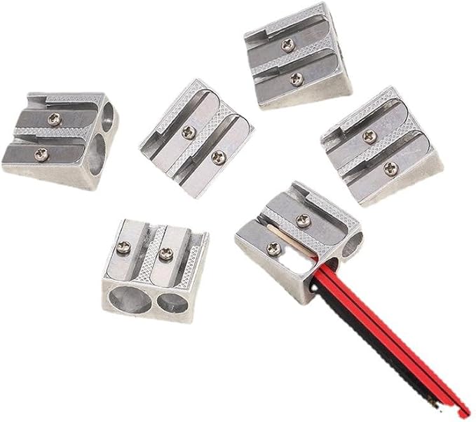 6Pcs Silver Magnesium Pencil Sharpener Survival, 2-Hole Pencil Sharpener Magnesium Alloy Wedge Profile, Pencil Sharpener Magnesium,Writing and Correction Supplies,Metal Pencil Sharpeners