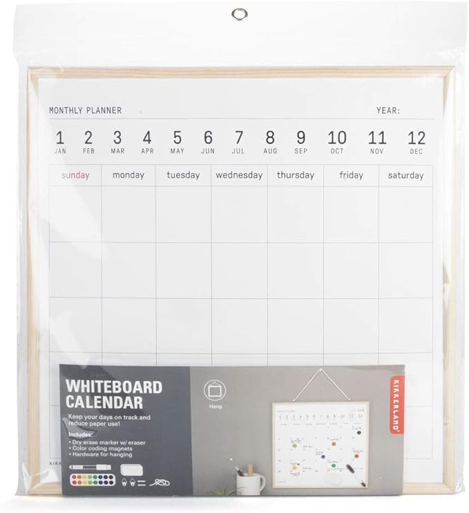 Kikkerland Portable Hanging Schedule White Board Monthly Calendar Planner Dry Erase Memo Organizer, 8.5" x 10.5"