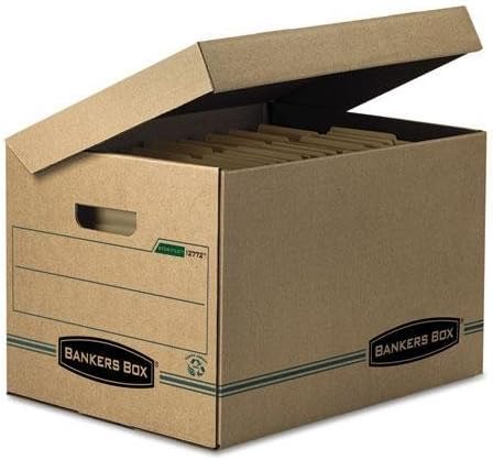 FELLOWES Manufacturing 12772 Stor/File Storage Box, Letter/Legal, Attached Lid, Kraft/Green, 12/Carton