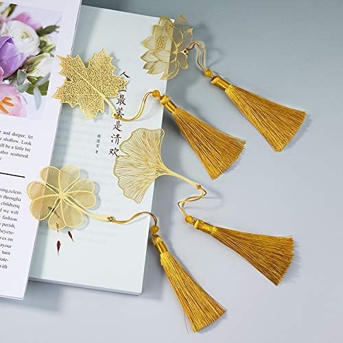 4 Pack Metal Bookmarks with Tassel, Golden Hollow Bookmark Gift for Book Lovers, Writers, Readers, Children, Teens, Men, Women, Adults
