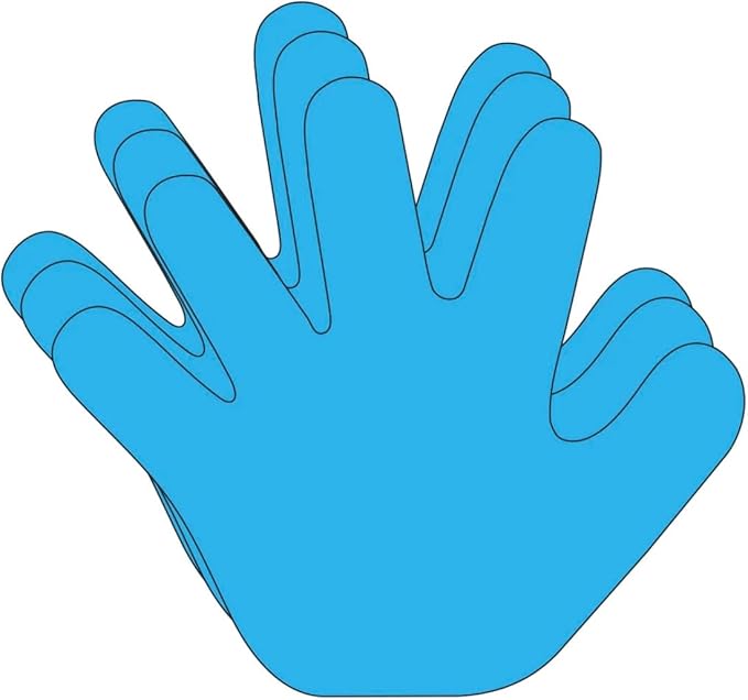 SHAPES ETC. 31 Pcs Hand Large Paper Cut-Outs 5.5in, Bulletin Board Decorations, Classroom Decor, Creative Craft Projects, All About Me, Handprint Wreath, Craft Supplies, Made in USA (Blue)