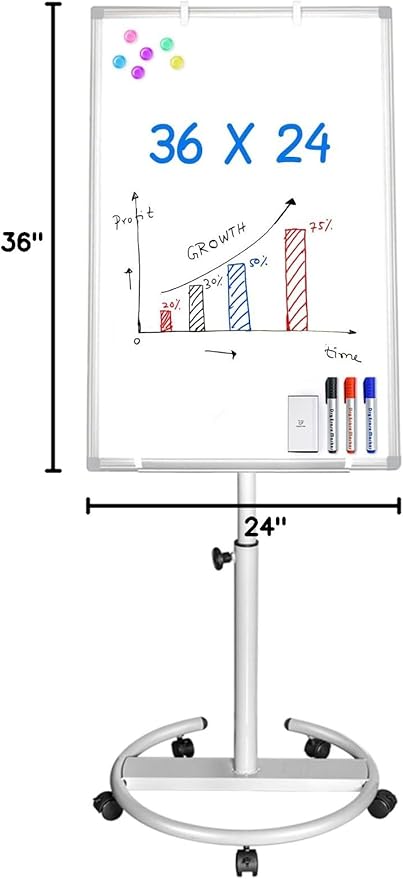Mobile Whiteboard – 36 x 24 inches Portable Magnetic Dry Erase Board, 3' x 2' Stand Easel White Board Dry Erase Easel Standing Board with Flipchart Hooks