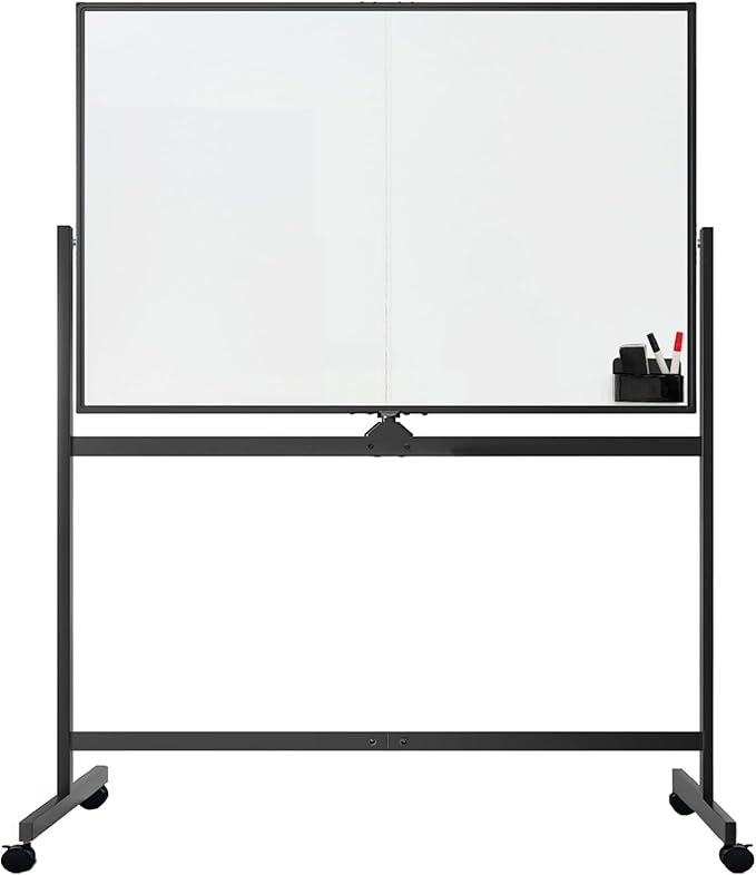 BIBOC Rolling Stand White Board 32×48 Inches, Double Sided Mobile Dry Erase Board with Aluminum Frame, 360° Rotating Dry Erase Whiteboard for Home Office Classroom (WHITEBOARD, 32×48 inches)