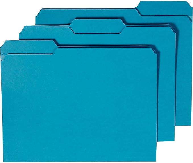 Staples Reinforced File Folders, Letter Size, 1/3‑Cut Tabs, Assorted Colors, Heavy‑Duty 10.5‑Point Stock, 100/Box