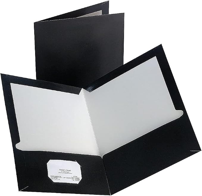 Staples 2-Pocket Laminated Presentation Folders, Black – Durable School & Office Folders, 10-Pack