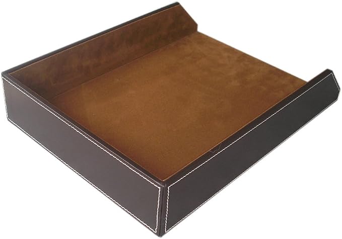 KINGFOM Letter Tray, PU Leather Paper Organizer Tray for Desk, Paper Organizer Storage Holder for Office Home or School A4 Size Brown