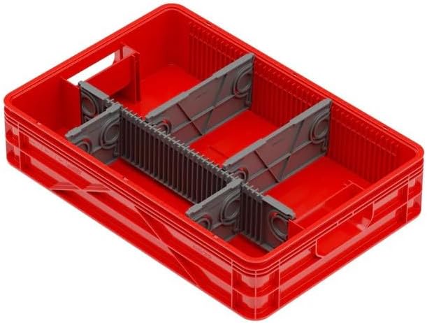 SIDIO Quarter Crate 4 Pack of Stackable Storage Bins - Organizer Bins with Dividers for Garage Organization, Home Storage - Heavy Duty Plastic Containers - 19.16” x 12.75”x 4.57” (Red)