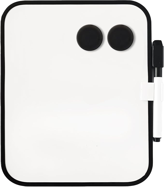 Magnetic Dry Erase Board for School Locker, 6" x 8" Marker and 2 Magnets - Small Whiteboard for Classroom, Home, Office, Travel - Black
