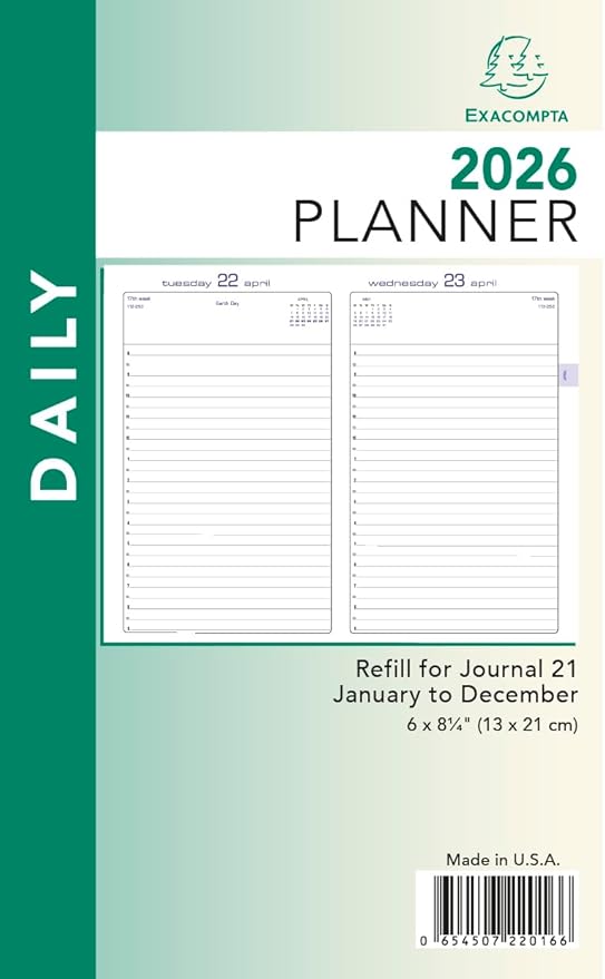 Exacompta 2026 Refill For Journal 21 Planner - Time Mangement Organizer and Appointment Journal