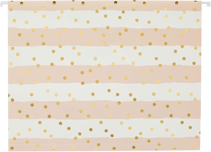 Paper Junkie 12 Pack Striped Decorative Hanging File Folders with 1/5 Tab for File Cabinet Featuring Gold Foil Dots in 3 Colors (11.75 x 9 in)